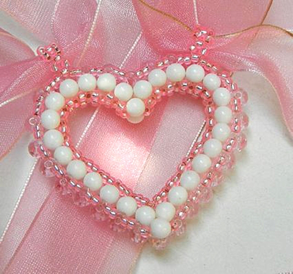 White and pink beaded bridal jewelry heart pendant engagement gift